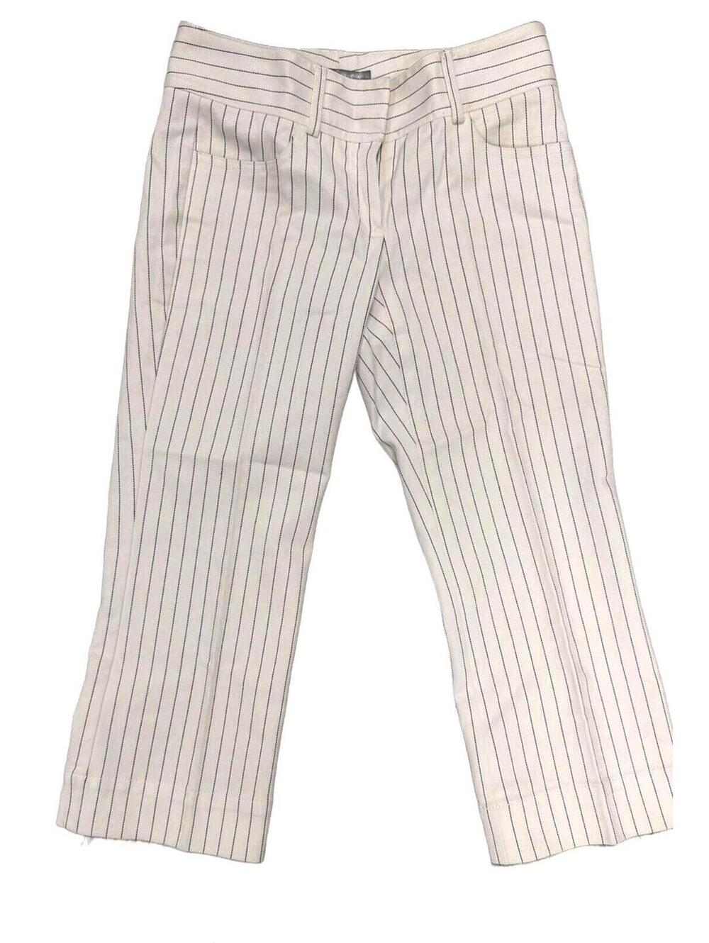 Theory Women’s Cream Pinstripe Cropped Pants Size 0 Slim Fit Capri Dress Casual
